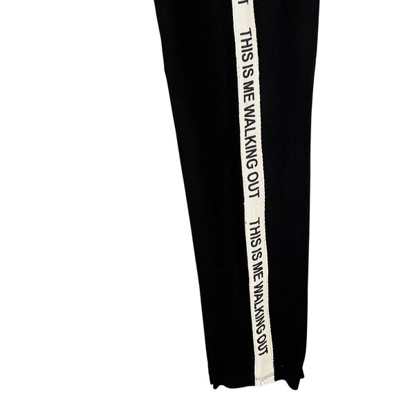Zara Women L Black Yoga Pants High Waist Edgy Side Text "This Is Me Walking Out" - Picture 10 of 16